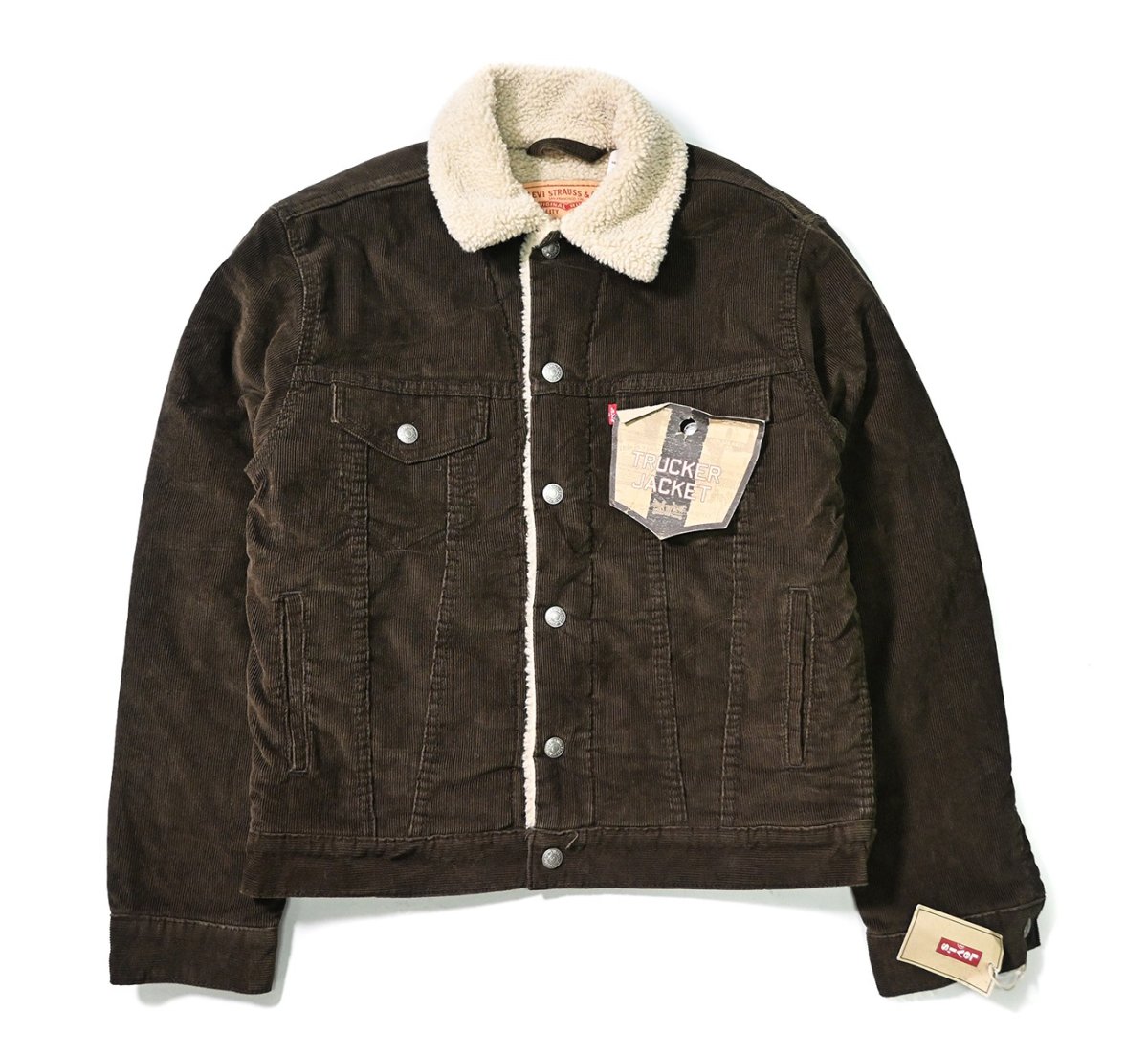 画像1: 00s Deadstock Levi's 70520 Corduroy Sherpa Trucker Jacket Dark Brown リーバイス (1)