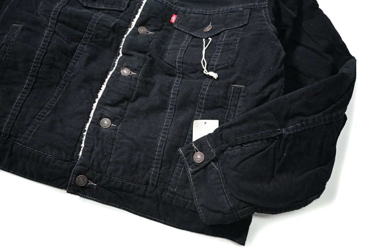 画像4: 00s Deadstock Levi's 70520 Corduroy Sherpa Trucker Jacket Black リーバイス (4)