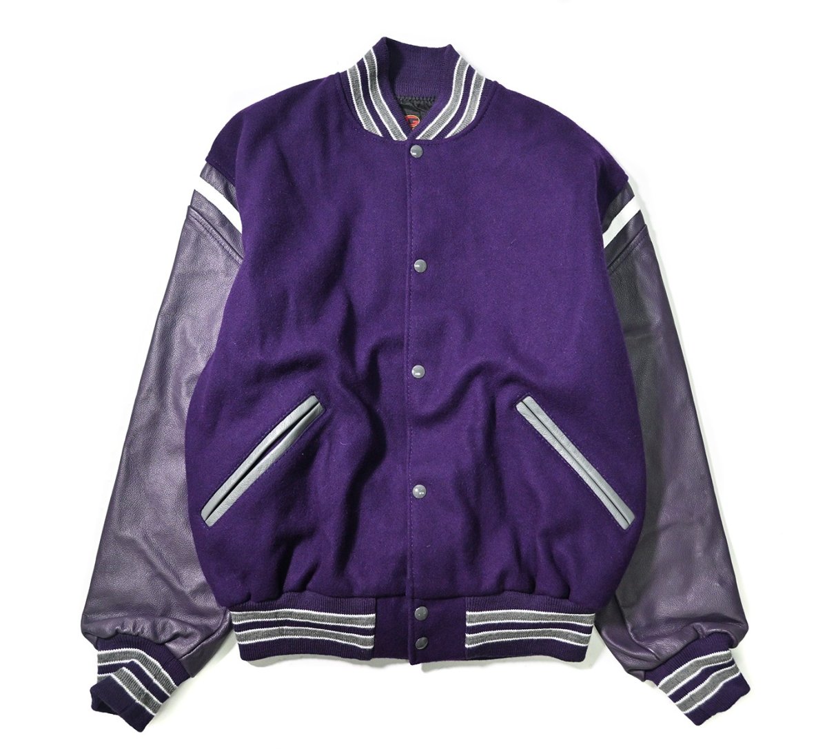 画像1: 00s Deadstock Game Sportswear Melton/Leather Varsity Jacket made in USA (1)
