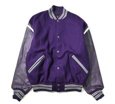 画像1: 00s Deadstock Game Sportswear Melton/Leather Varsity Jacket made in USA (1)