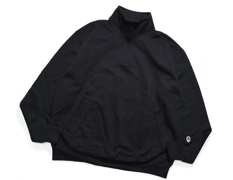 画像1: Champion Quarter Zip Sweat Shirt Black (1)