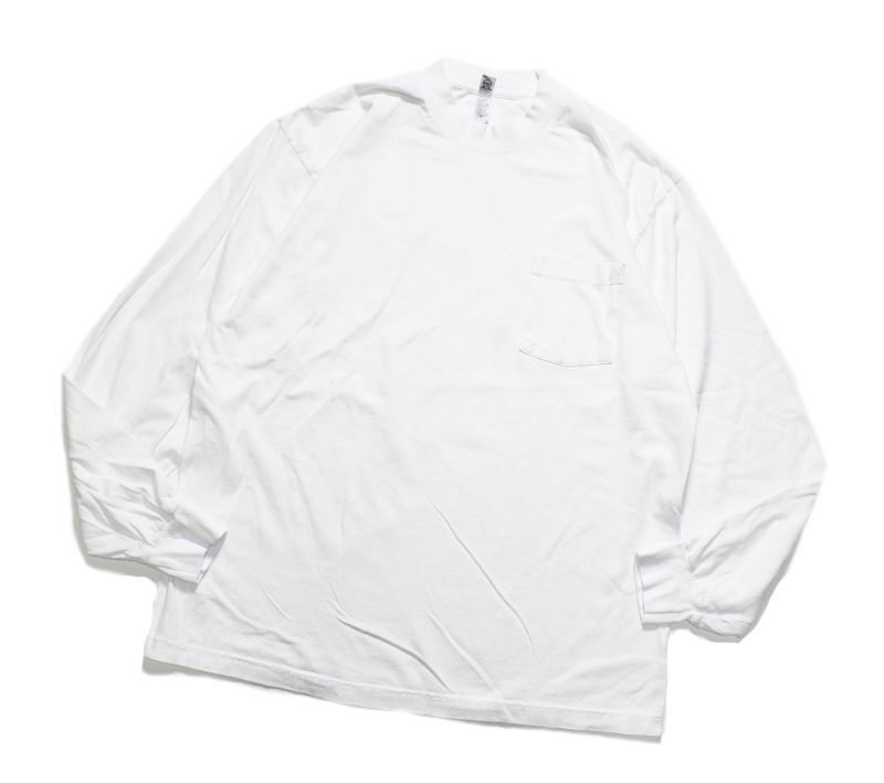 画像1: Los Angeles Apparel Garment Dye 6.5oz L/S Pocket Tee White ロサンゼルス アパレル (1)