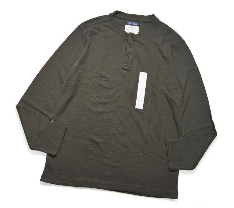 画像1: St John's Bay Henley Neck Thermal Long Sleeve Shirt Olive (1)