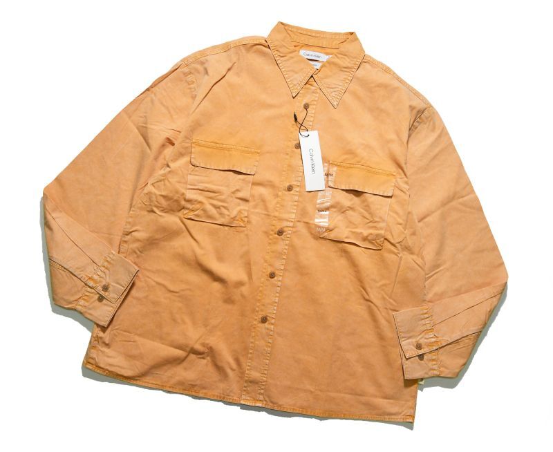 画像1: Calvin Klein Relaxed Fit L/S Box Shirt Orange カルバンクライン (1)