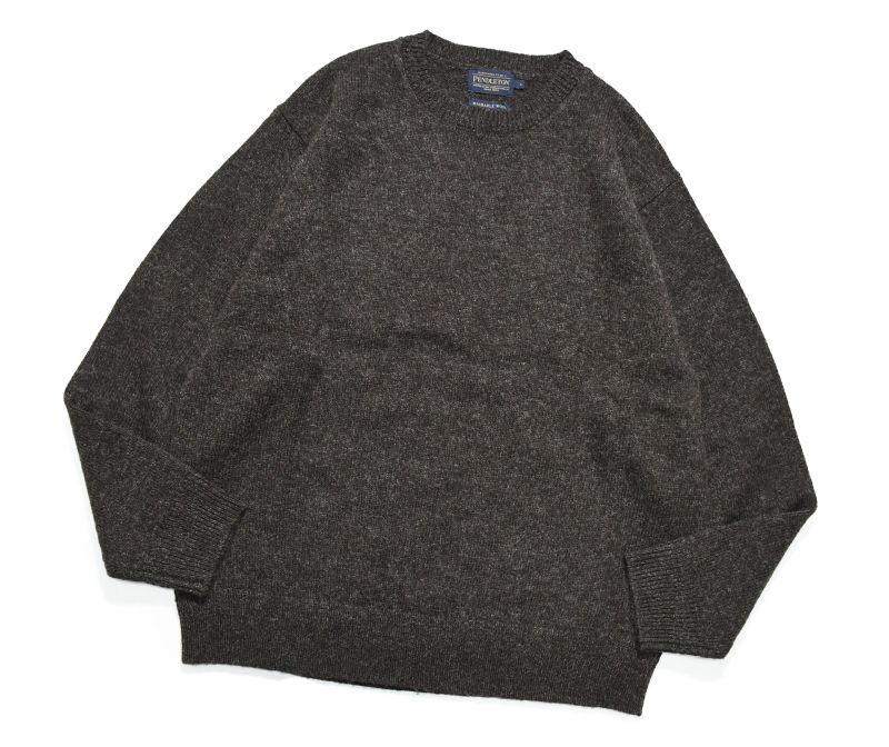画像1: Pendleton Shetland Washable Wool Crewneck Knit Sweater Dark Brown Mix ペンドルトン (1)